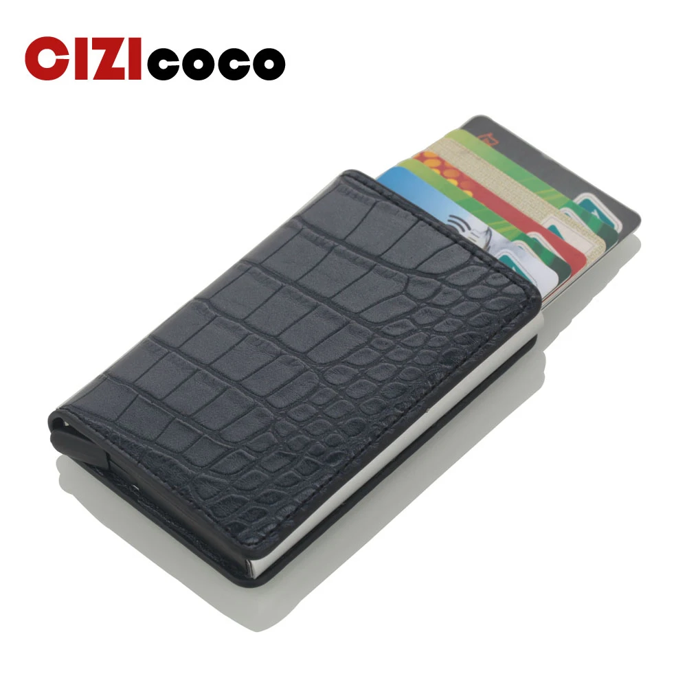 

2019 New Style Credit Card Holder Men And Women Aluminum Business ID Card Holder PU Leather Mini Wallet Automatical Card Cases