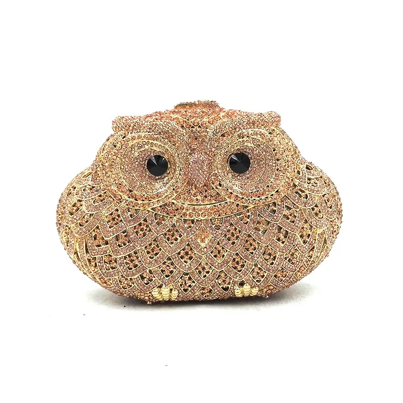 Animal bird design clutch women evening party bag diamonds owl shape crystal purses bridal wedding party crystal clutches - Цвет: Color 11 champagne