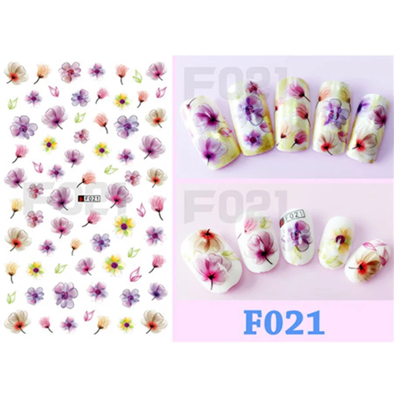 1 лист градиент 3d наклейки для ногтей s самоклеющиеся фантастические цветы наклейки для дизайна ногтей наклейки для украшения ногтей DIY LAF199-200 - Цвет: F021