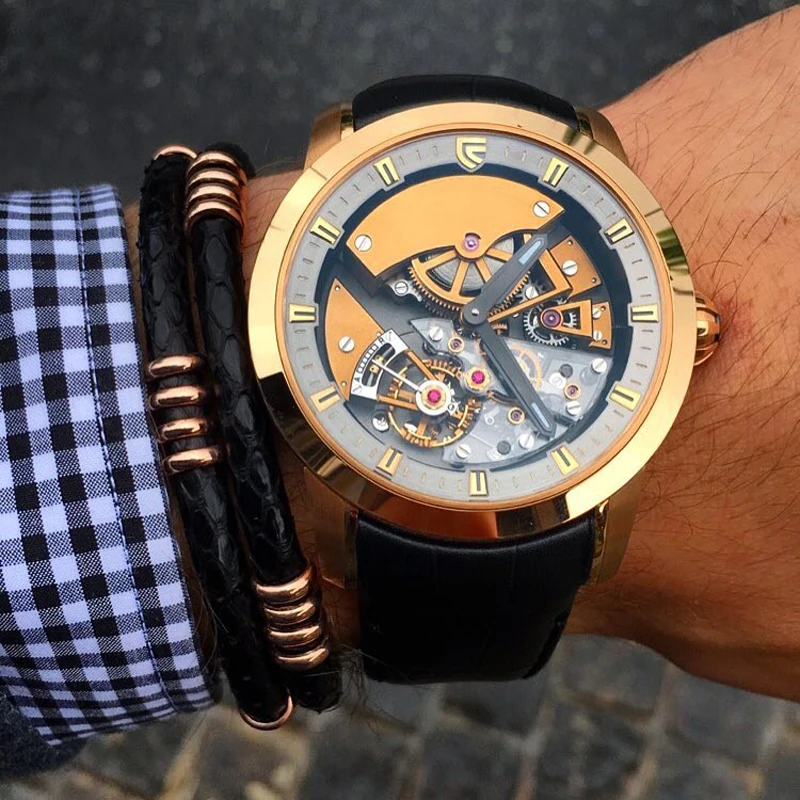 Элегантный кожаный браслет из кожи питона с двумя ручками, браслет из шнуров с восьми застежками, мужские брендовые часы, ювелирные изделия B457