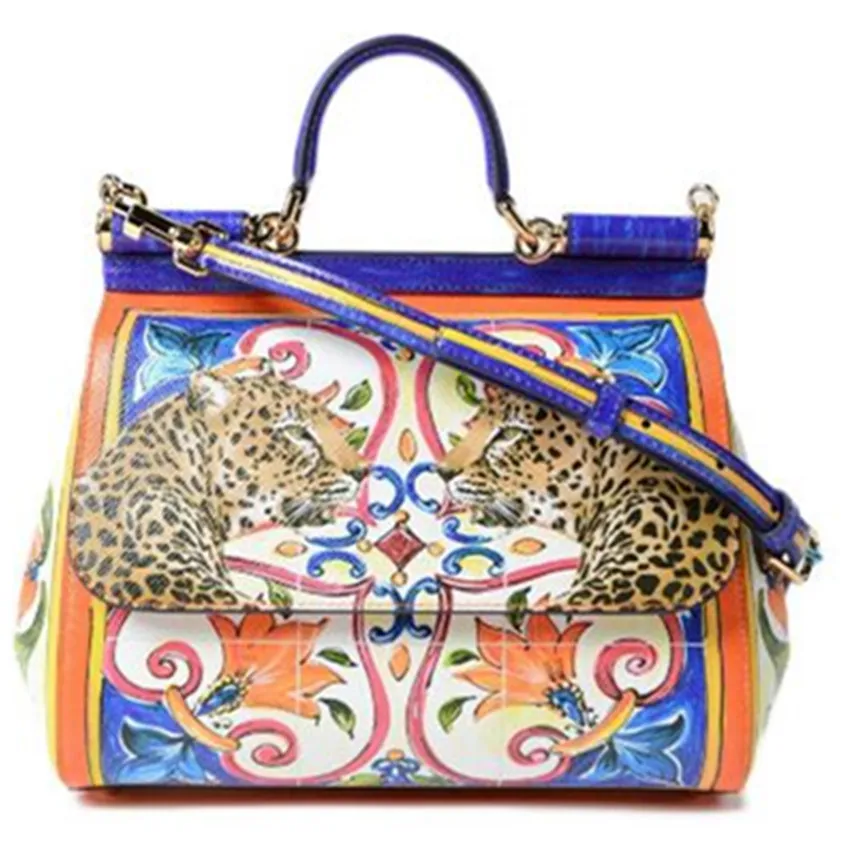 

2018 New Fashion Women Bags Genuine Leather Dauphine Print Pattern Tote Bags Famous Brand Designer Shoulder Handbags