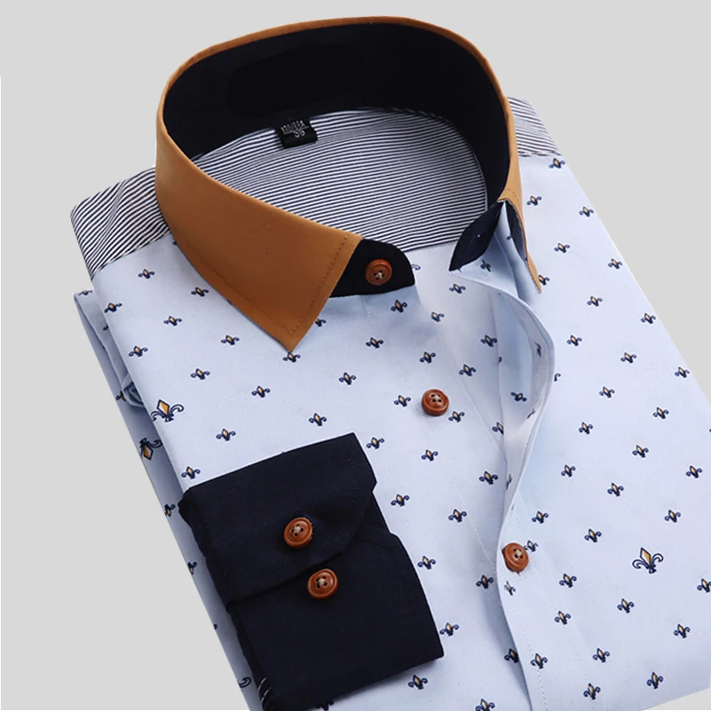 

2018 New Men Shirt Business Floral Cotton Design Long Sleeve Casual Brand Clothing High Quality Tops