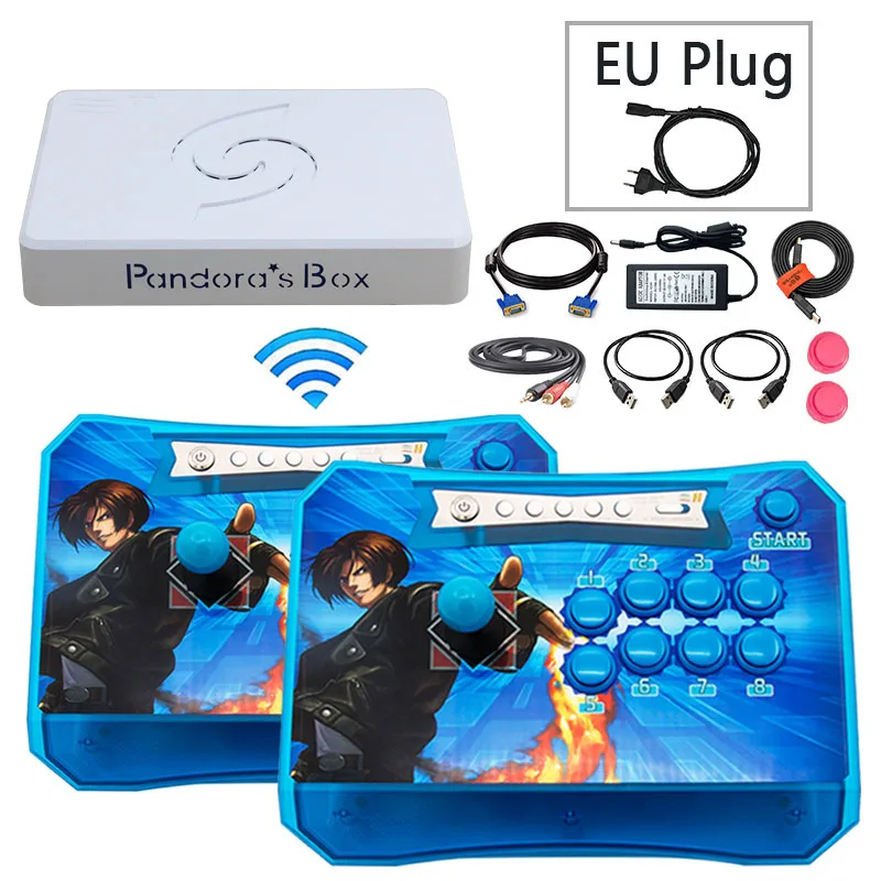 Аркадный контроллер комплект Pandora Box 6 1300 Беспроводная аркадная палка 1300 в 1 HDMI VGA USB для ТВ PS3 PC Поддержка fba mame ps1 3d игры - Цвет: 2P 2 blue EU plug