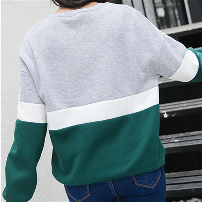  Autumn New Spell Color Stitching Harajuku Women Hoodies Pullover Fleece Loose Female Tracksuits Cas