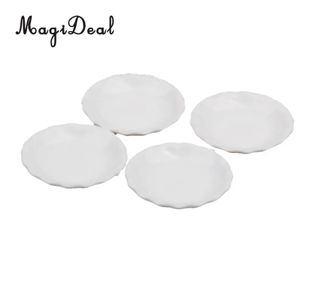 MagiDeal 4Pcs/Lot 1/12 Scale Dollhouse Miniature White Round Dishes Plate Tableware Kitchenware for Food Candy Kid Pretend Play