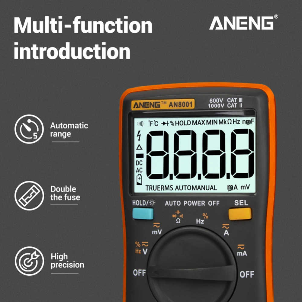 AN8001 capacitor tester Digital Multimeter profesional 6000 counts esr meter richmeters voltage current clamp be true leads