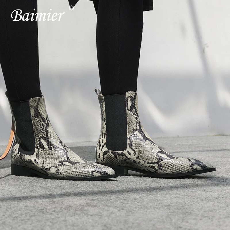 Ботильоны Baimier женские из лакированной кожи змеиная кожа низкий каблук