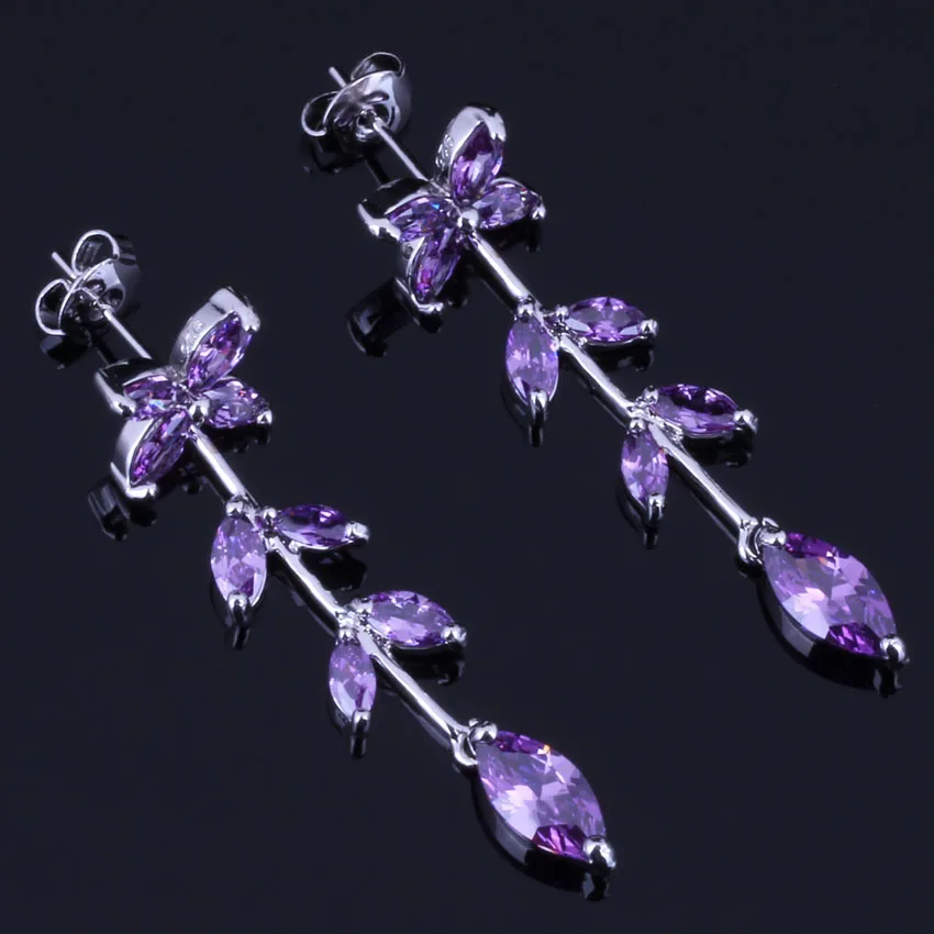 

Splendid Plant Purple Cubic Zirconia Silver Plated Drop Dangle Earrings V0721