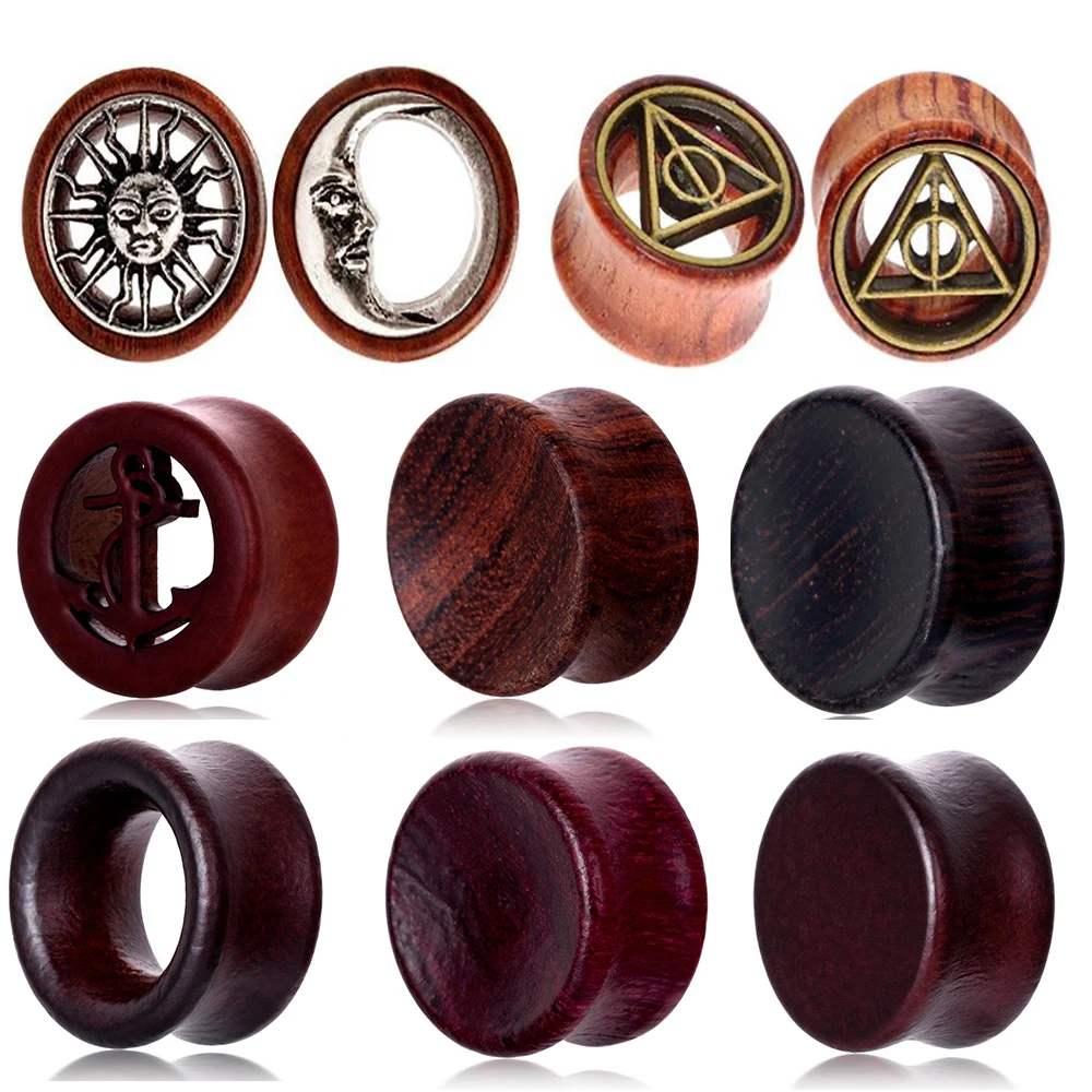

JUNLOWPY Vintage Natural Brown Wood Organic Ear Tunnel Plugs Stretcher Gauges for Men and Women Piercing Body Plugs Tunnels Kits