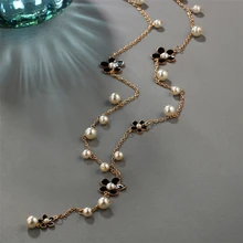 Best Flower Long Necklace for Women Fashion Simulated Pearl Cheap