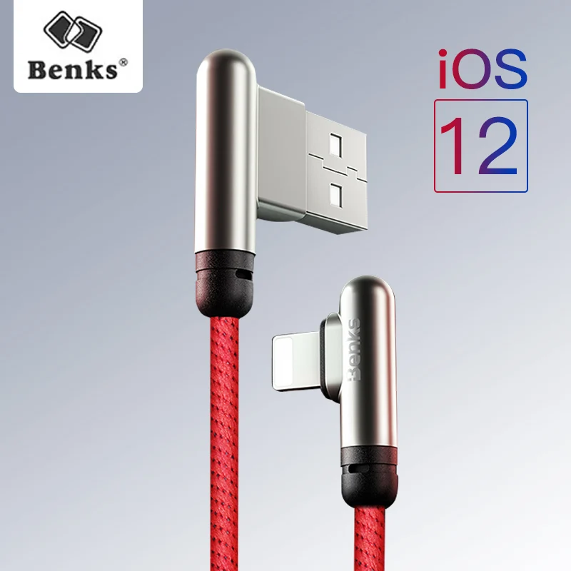 Benks 90 градусов локоть Быстрая зарядка кабель для передачи данных iPhone 7 8 X XR XS MAX