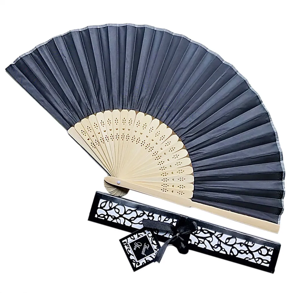 

Wooden Fan Wedding Gift Box Gift Fan Chinese Dance Party Tray Carton Couple Gift Solid Color Silk Bamboo Fan Home Decor 2019 New
