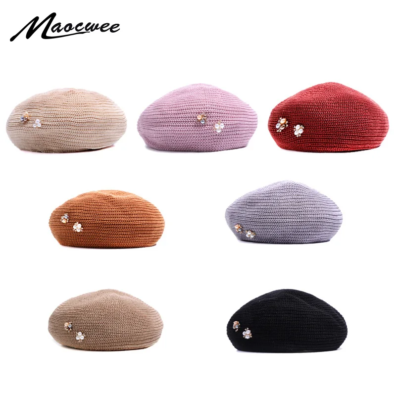 

New women's fashion with diamond decorative beret spring and summer breathable adjustable beret retro art painter hat
