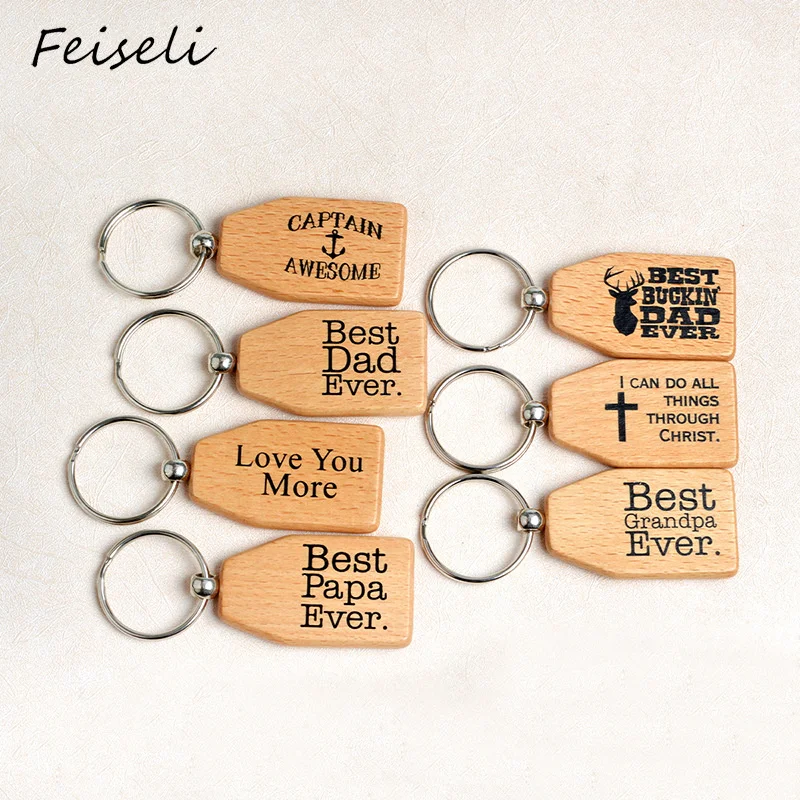 

Feiseli Wooden Brand New Best Papa Dad Grandpa Ever Keychain Father's Day Gift Bull Captain Anchor Keyring Hanging Ornament