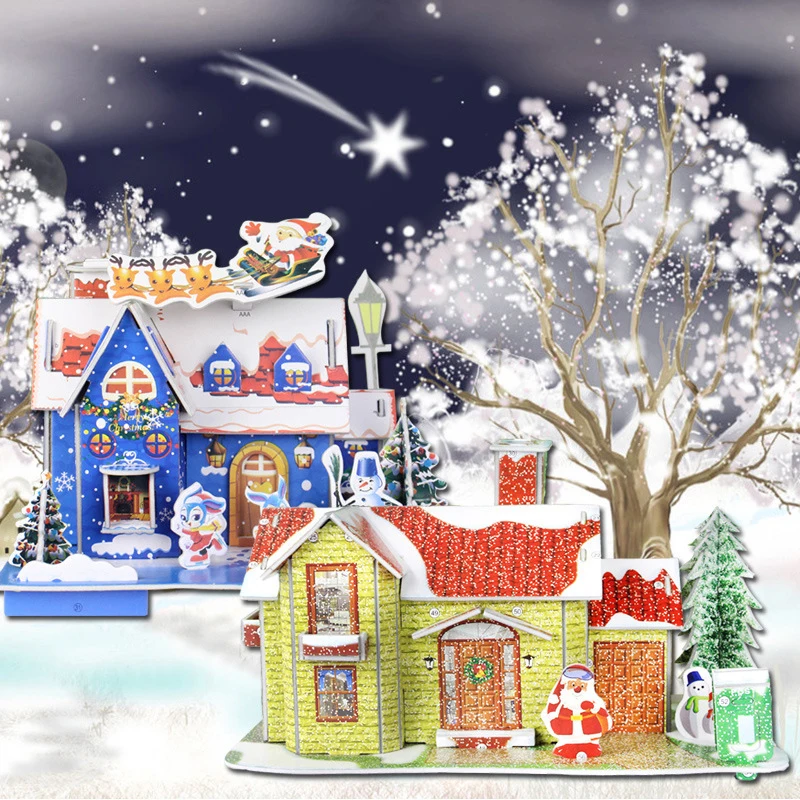 

Merry Christmas DIY 3D Puzzle Money Box New Year Cartoon House Puzzle Christmas Decorations for Home Noel Xmas Gifts to Children