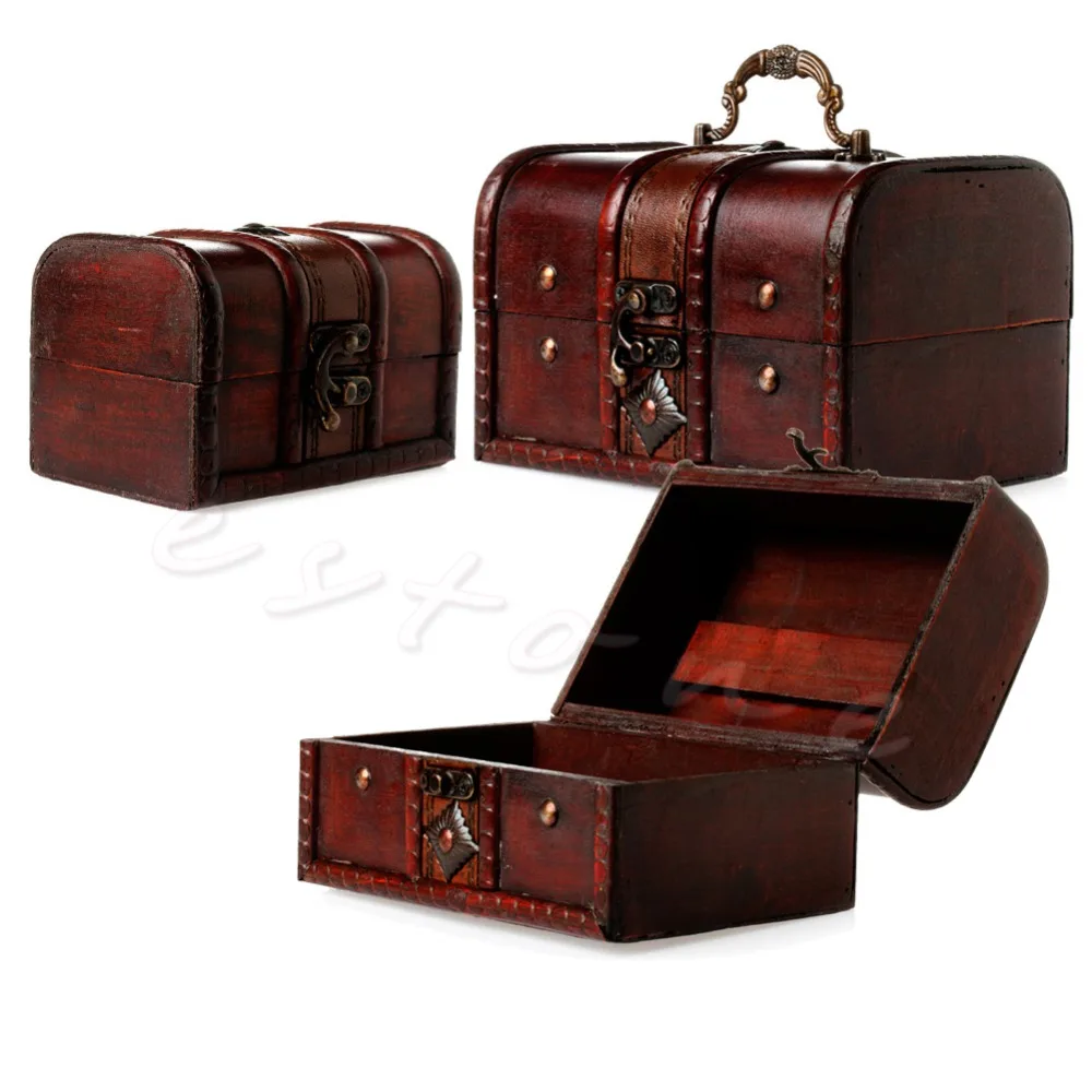 2 шт. Chic деревянный пиратский Jewellery ящик для хранения Чехол держатель Винтаж сокровище Chest-Y094