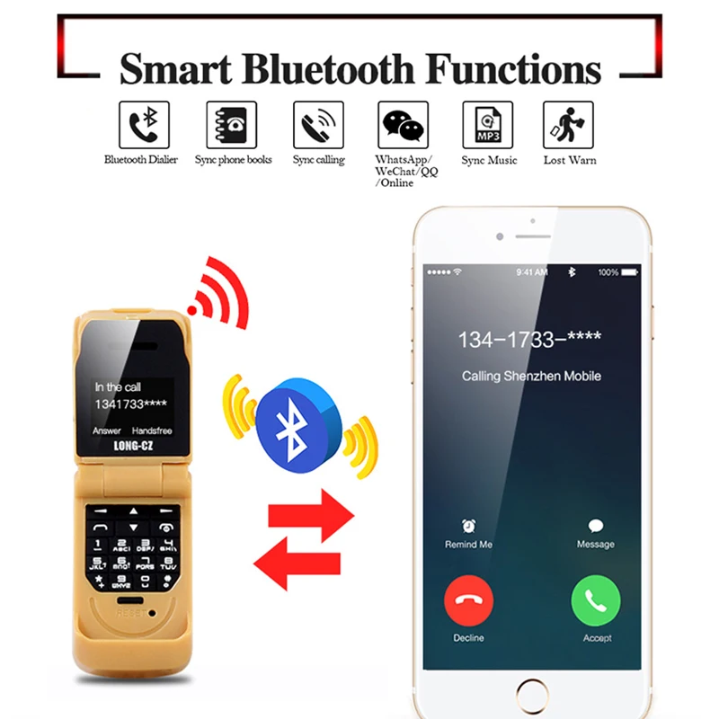 Супер мини флип мобильные телефоны беспроводной Bluetooth Dialer handsfree Мобильный