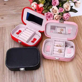 

Travel Jewelry Box Portable Leather Earrings Rings Jewelry Storage Travel Case