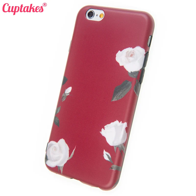 Cuptakes Phone Cases for Apple iPhone 7 Case Plus Cover IMD Soft Silicone Coque Luxury Wine Red Rose Flowers Capa |