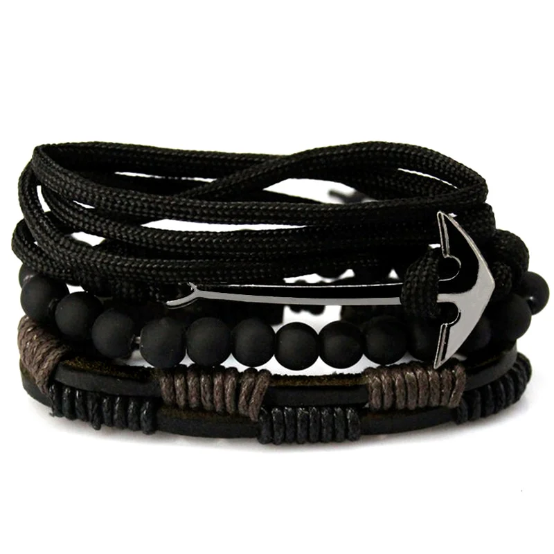 

CCD Fashion 4pcs/set Handmade Vintage Anchor Bracelets Female Homme Male Punk Bead Charm Men Leather Bracelet For Women Jewelry