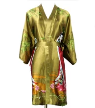 Quân xanh Trung Quốc Ladies Faux Silk Robe nữ mùa hè đồ ngủ Kimono Gown feminino pijama cộng với kích thước SM L XL XXL XXXL NR101(China)
