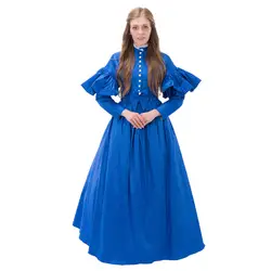 Синего цвета в стиле «Готик Лолита»; гражданская война Викторианский дневное платье для бала-маскарада Рококо Мария Антуанетта Платье