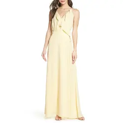 Светло-желтые платья подружек невесты длинное платье фрейлины v-образным вырезом Flowying летние шифон платье элегантный пригласительные на