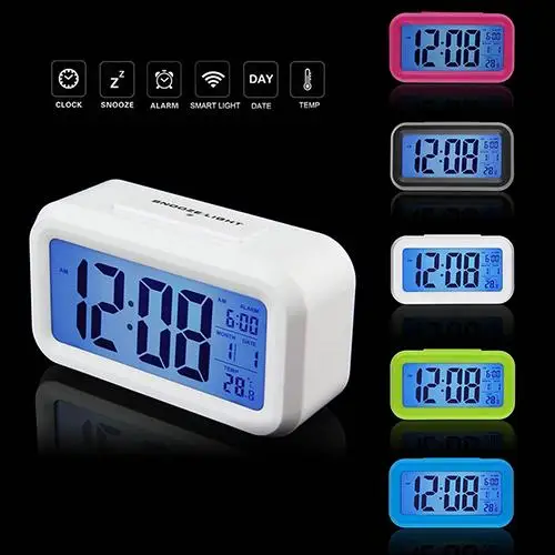 

Digital Multifunction Alarm Clock LED Backlight Time Calendar Snooze Desk Thermometer Timer 12/24 Hour Format Alarm Clock