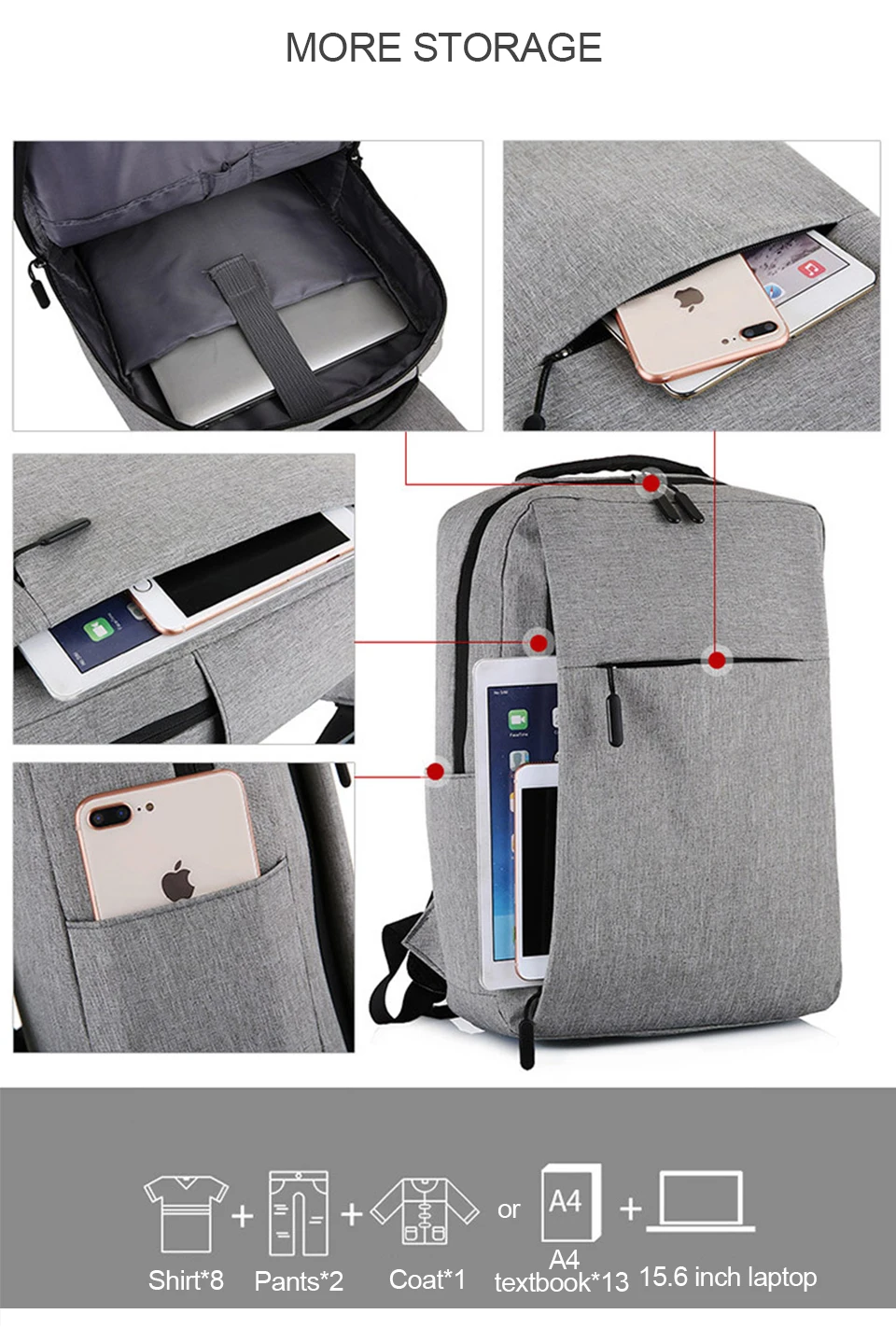 Mens Backpack 15.6 Inch Laptop Backpacks Male Notebook Back Pack USB Charging Travel Bagpack Student Waterproof Women Style Bags (9)