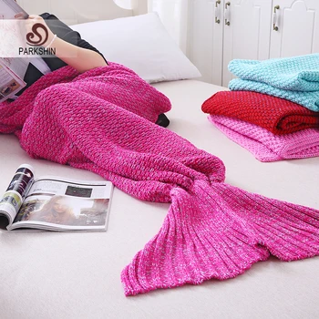 

Parkshin Soft Handmade Knitted Mermaid Tail Blanket Multi Colors Blanket for Kids Adult All Season Sofa Blanket Wholesale