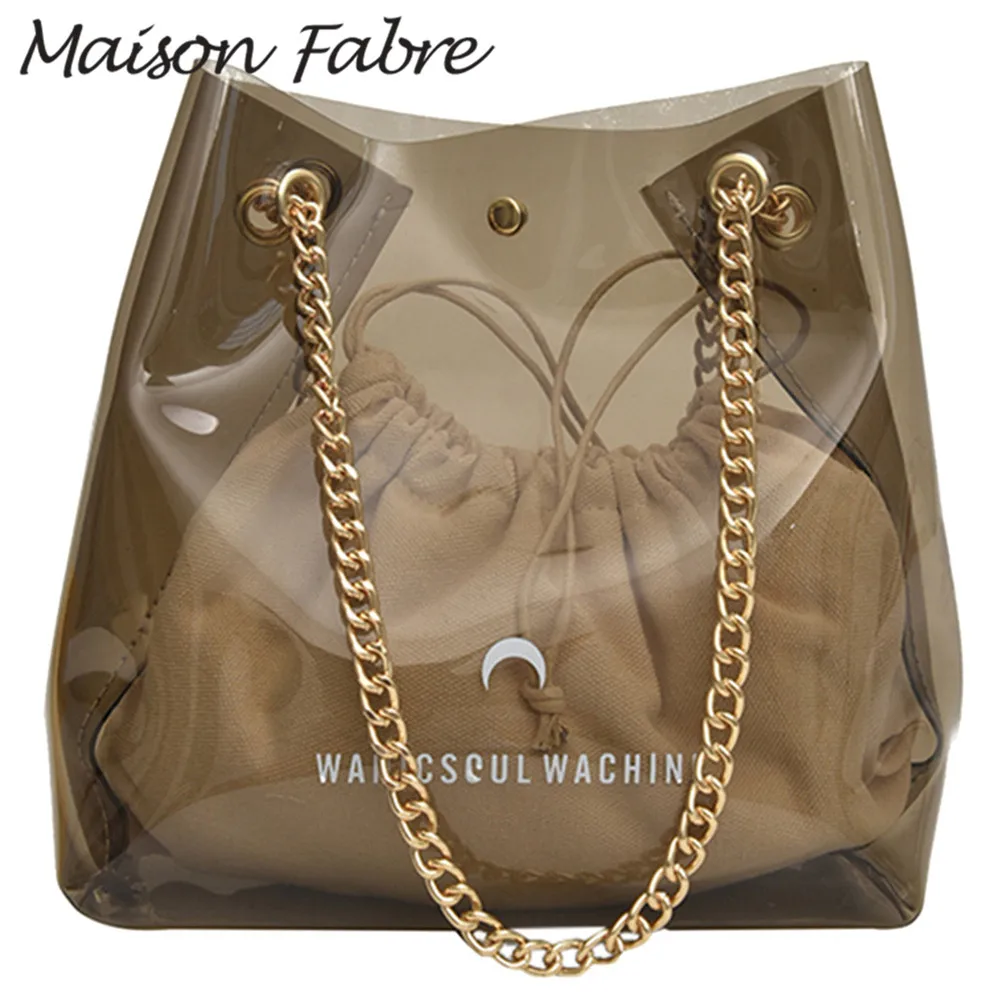 

Maison Fabre Bag women PVC Letter shoulder bag strap waterproof bag phone chain drawstring handbag 2019 Elegant Ladies handbags