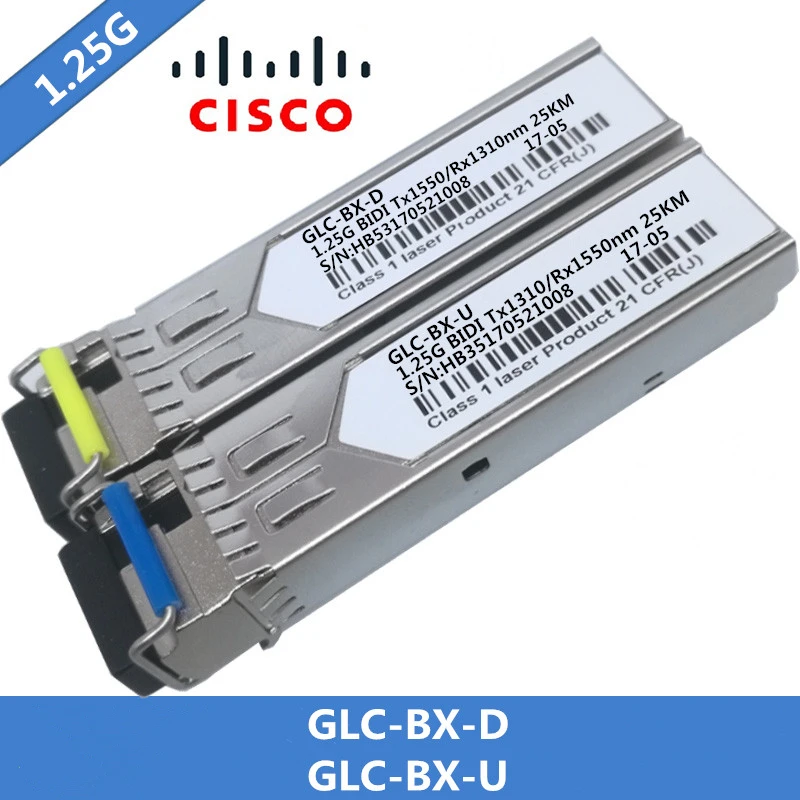 1 пара совместима с GLC-BX-D/U bidi SFP модуль приемопередатчика 1000BASE-BX SMF, 1310nm-TX/1550nm-RX, 25 км, LC, DDM