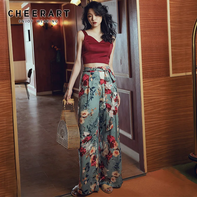 Брюки Cheerart шифоновые пляжные с широкими штанинами винтажные Длинные свободные