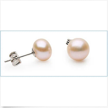 

hot sell new - Free shipping Genuine Cultured Freshwater8-9mm pink Pearl Stud Earrings Sterling Silver