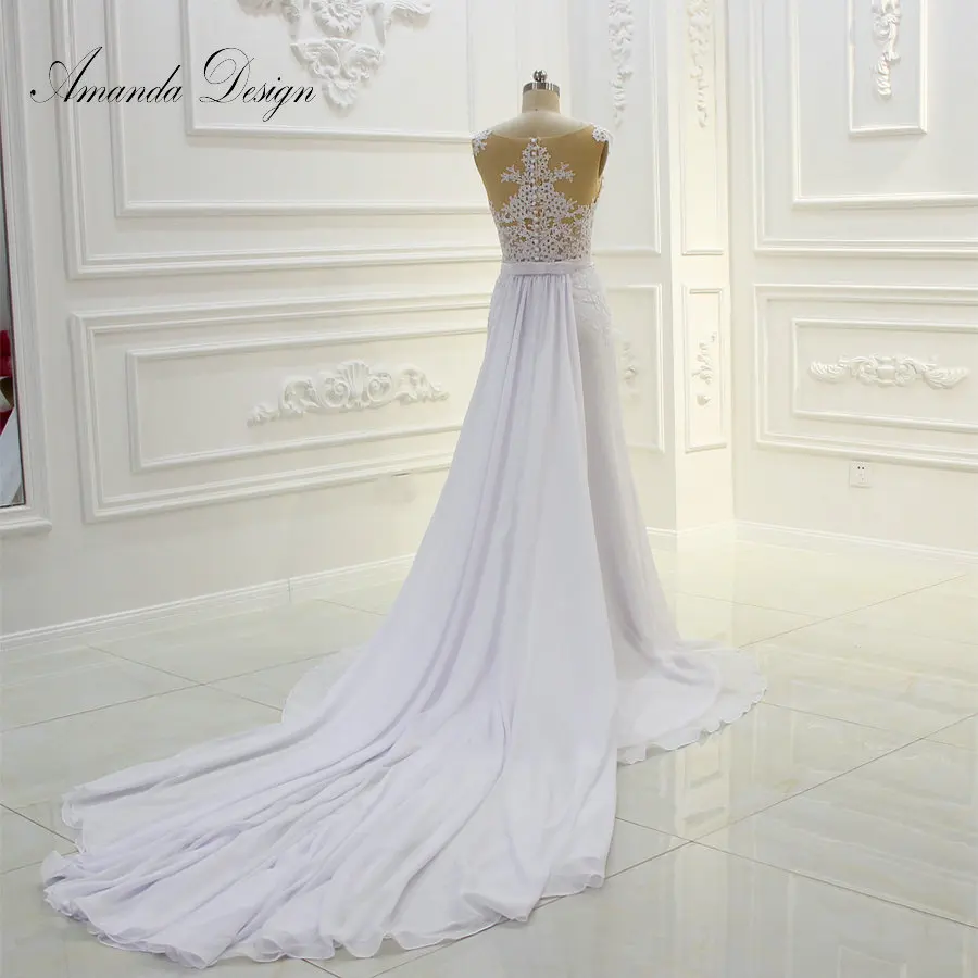 Новые простые элегантные свадебные платья футляры Amanda Novias с шифоновым шлейфом