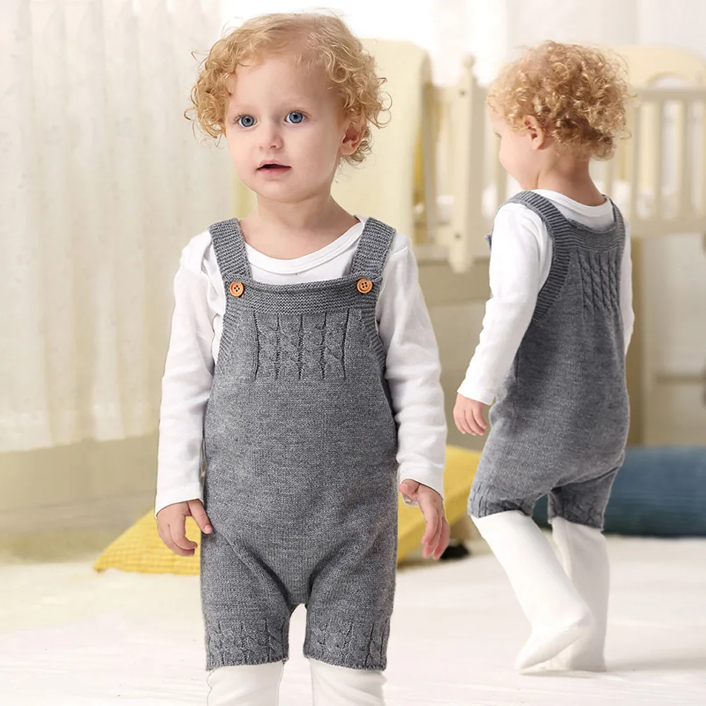 Toddler Newborn Baby Boys Girls Strap Buttons Solid Rompers Jumpsuit