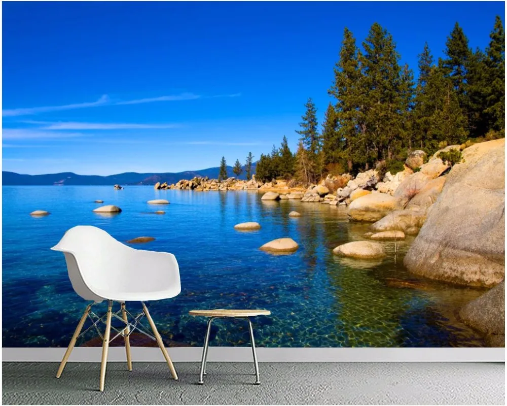 

3d room wallpaper custom photo mural Blue sky lake forest scenery picture decor painting 3d wall mural wallpaper for walls 3 d