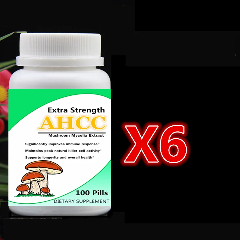 6 X 100pcs AHCC Supplement Extra Strength Mushroom Mycelia Extract Immune System Support Maintain Cell Activity free shipping 100pcs bottle ahcc supplement powerful supports immune health liver function maintains natural killer cell activity