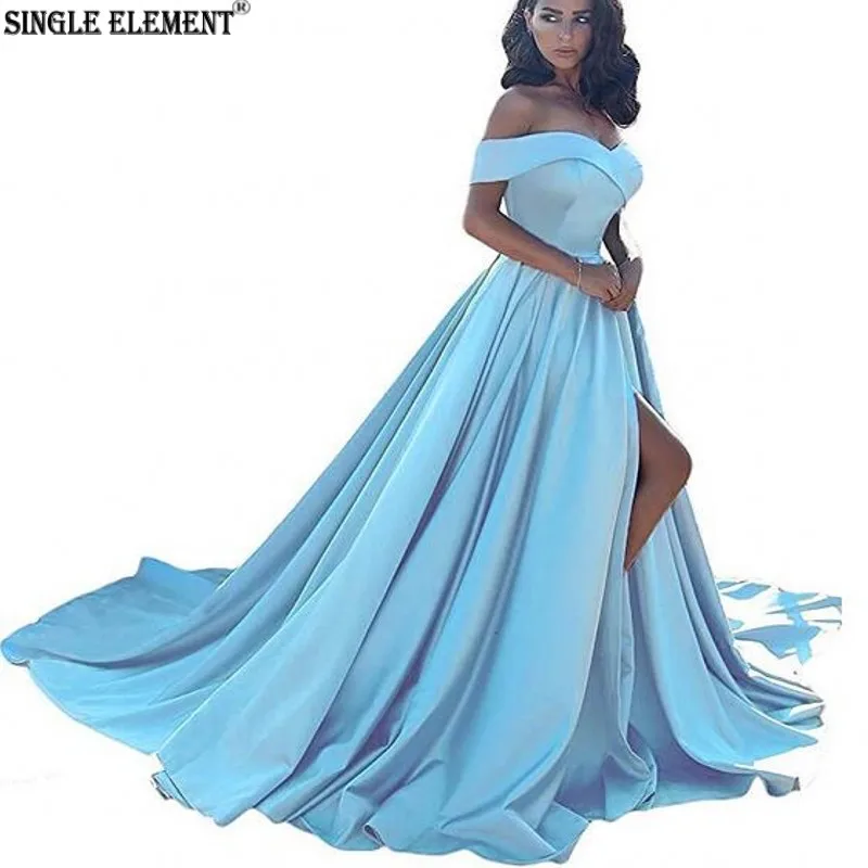 

SINGLE ELEMENT Prom Dresses 2019 A line Formal Dress With Slit Long Dress Prom For Party