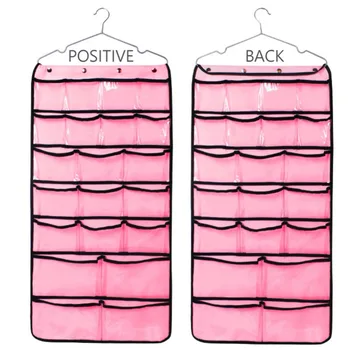 

Organizer Clear PVC Dual-Sided 42 Pockets Closet Bra Stocking Clothes Underwear Ties Socks Hanging Jewelry Display Storage Bag