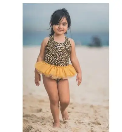 Дизайнерская детская одежда для купания, дизайнерская юбка-пачка с изображением щенка, собаки, цветка, с оборками, кружевное пляжное бикини в бассейне, милая одежда для плавания в стиле принцессы - Цвет: yellow