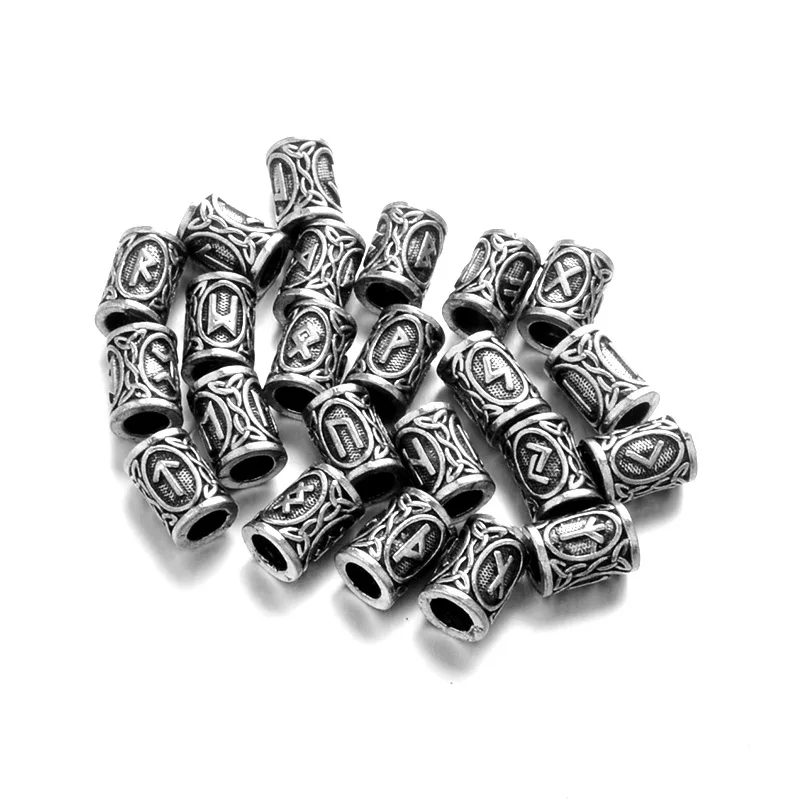 

24 PCS Full Set Viking Bead Runes Charms For Beard Or Hair Jewelry Making Odal Futhark Rune TIWAZ TYR Sol Bracelet Neck Z125