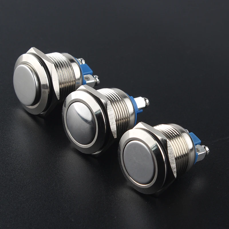 

3pcs 16mm Metal Push Button Switch Screws Feet Flat High Round Head 3A 250V 1NO Momentary Reset for Car Motor Machines Doorbell