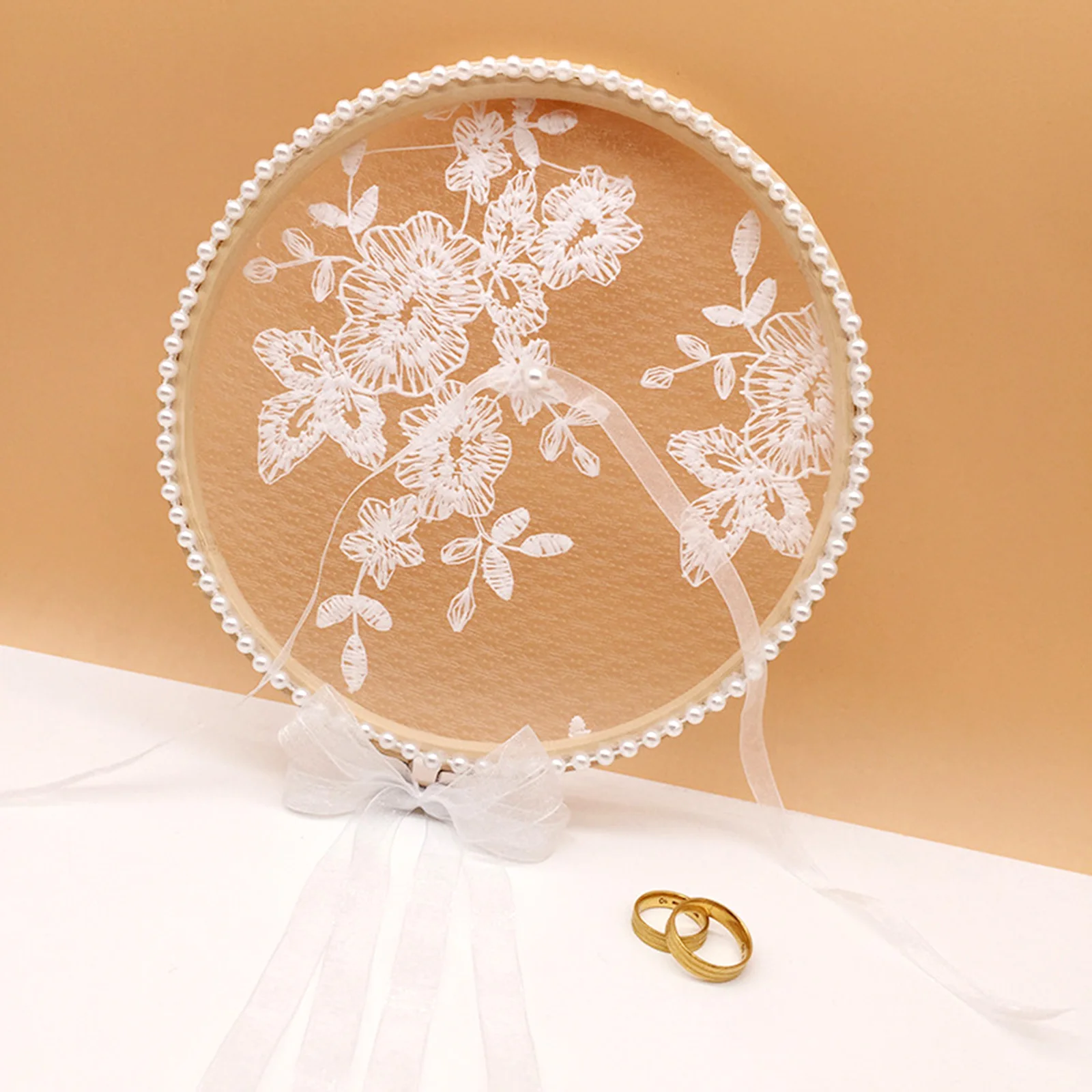 1pcs White Wood Lace Round Ring Pillow Holder Cushion Bearer Engagement Photo Props Wedding Decor Proposal Marriage Ring Pillow