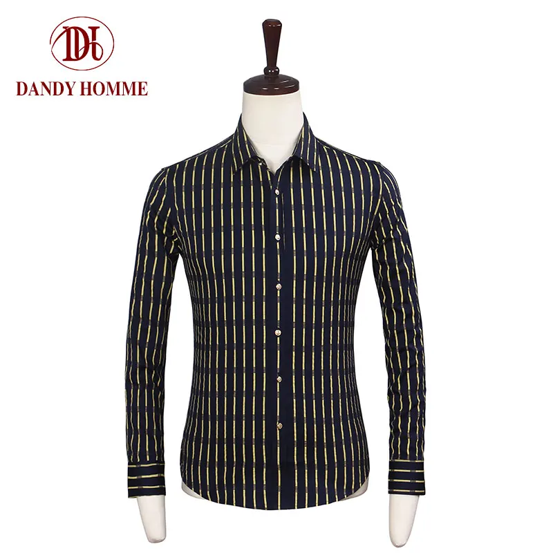 Бренд DANDY Homme Мужская модная брендовая одежда Хлопковая мужская одежда рубашки в полоску slim fit с длинным рукавом однобортные мужские рубашки