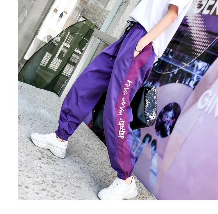 CheerSolo Hip Hop Loose Pants Women Harajuku Purple Sweatpants Side Striped Letter Print Black Trousers Street Style sweatpants