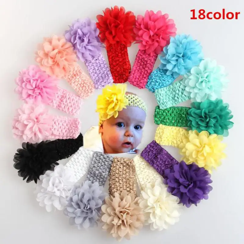 

18 Colors Chiffon Flower Head Bandage New Girl Lace Straps Braided Hair Band Hair Accessories Children's Birthday Gift Baby