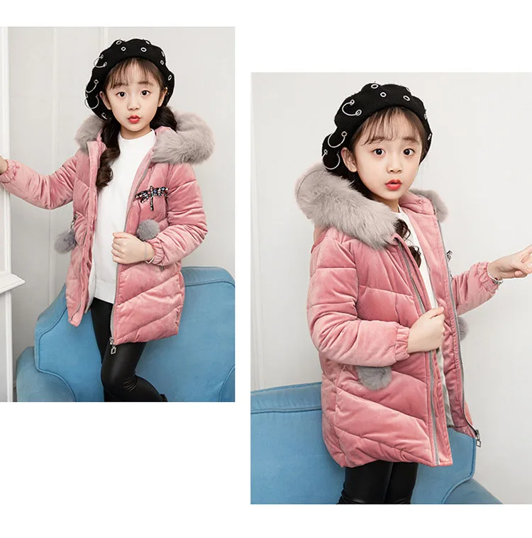 Jaqueta de Inverno das Crianças para Meninas de Pele com Capuz Nova Qualidade Engrossar Veludo Meninas Moda Jaquetas Outerwear 3-12yrs 2020 Boa 16 Cheap Casacos e Parkas