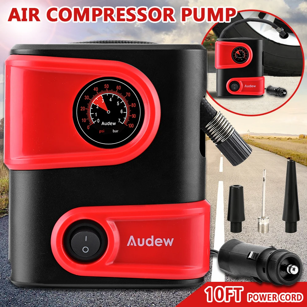 

Car Air Compressor Inflatable Pump 12V DC 100PSI Outlet Compact Portable Auto Tire Pump Inflator for Car Bicycles Motorcycles