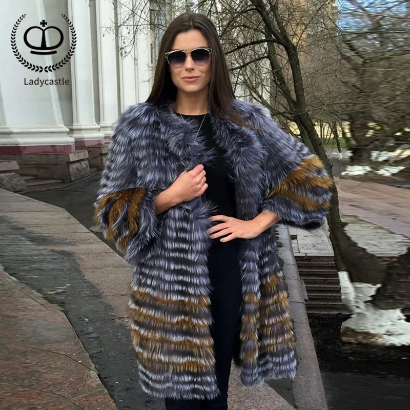 Flash Deal 2018 New Real Sliver Fox Fur Coat With O-Neck Collar Long Jacket Big Size For Women Down Fox Fur Coat From Natural Winter FC-044 4